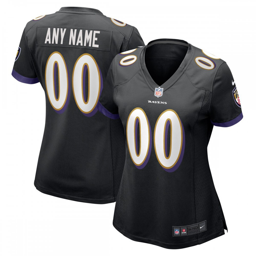 Baltimore Ravens Nike Women's Alternate Custom Game Jersey - Black-GridironStore